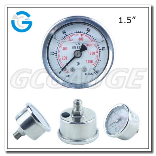 1.5 Inch Diameter 10mpa And Above All Stainless Steel Liquid Filled Pressure Gauge