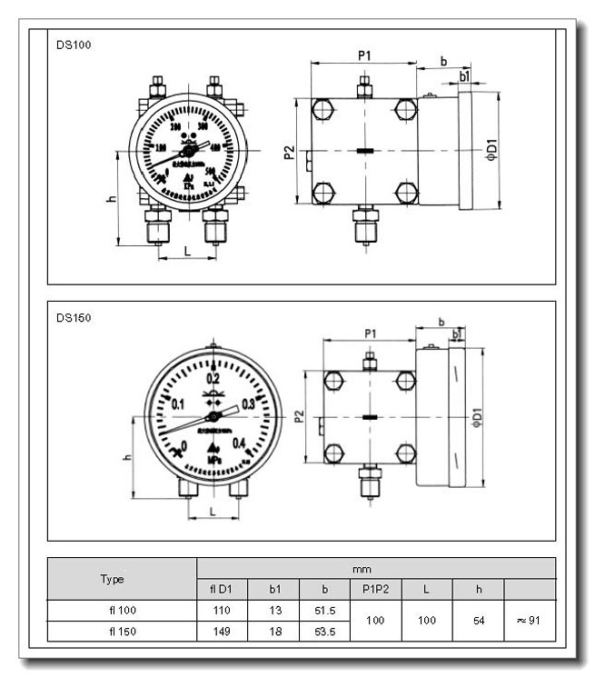 Diaphragm-Differential-Pressure-Gauges-For-High-Steady-With-4-Inch-Dial-All-Stainless-Steel-Material-Dimension